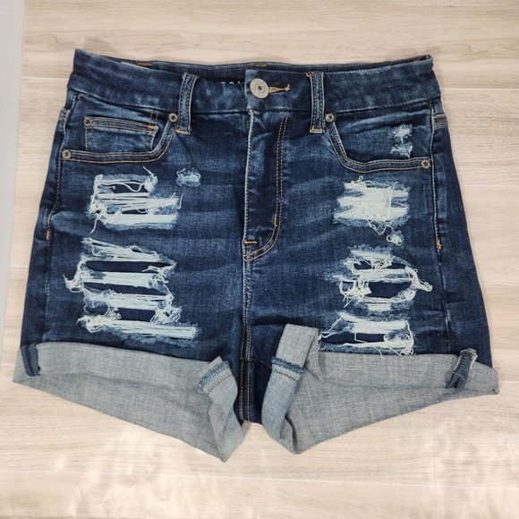 American Eagle By Payless Pants - American Eagle Curvy High-Rise Shortie Women's 4 Distressed Dark Wash Shorts